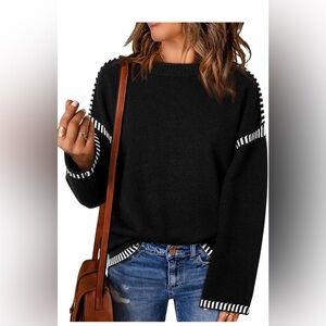 DOKOTOO Women's Sweaters Fashion Solid Crewneck Loose Fit Long Sleeve Knit 2XL